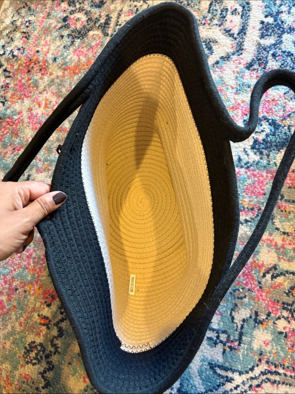 Two-Tone Black and Cream Woven Tote Bag